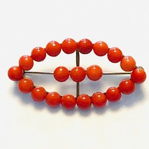 Authentic Antique Art Nouveau Evil Eye Coral Brooch 800 European Silver. Great